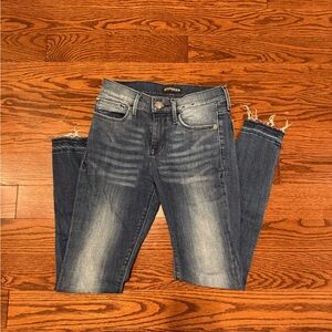 Express Women's Distressed Dark Blue Skinny Jeans